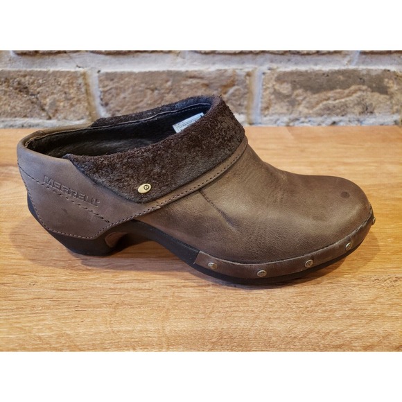 MERRELL Womens Shoes Brown Size 6 Leather Luxe Wrap Clogs Mule Bitter Chocolate - Picture 4 of 13